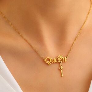 Gold Plated Stainless Steel Queen Lettering Pendant Necklace